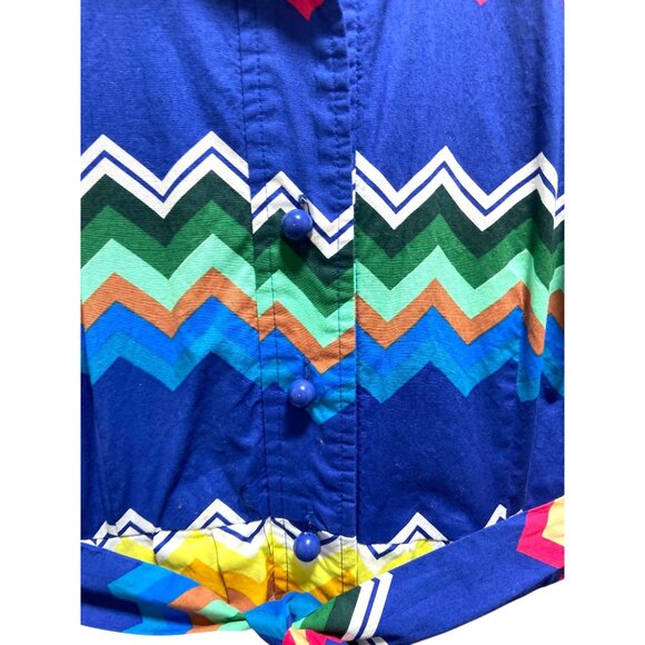 Plenty By Tracy Reese Amy Chevron Print Dress Blue Size 6 Coastal Pride #Boho - Picture 12 of 15